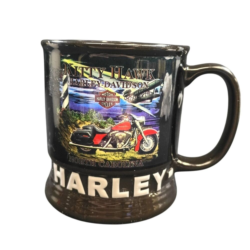 Harley Davidson Kitty Hawk North Carolina Coffee Mug Black Ceramic Motorcycle